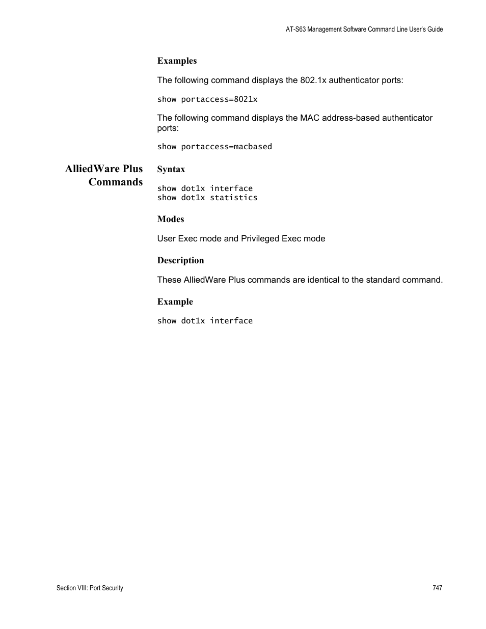 Alliedware plus commands | Allied Telesis AT-S63 User Manual | Page 747 / 836
