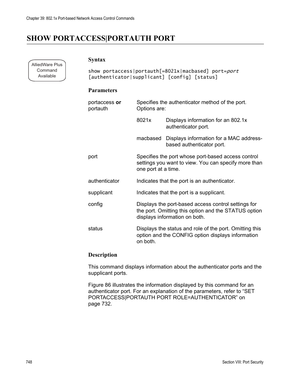 Show portaccess|portauth port | Allied Telesis AT-S63 User Manual | Page 748 / 836