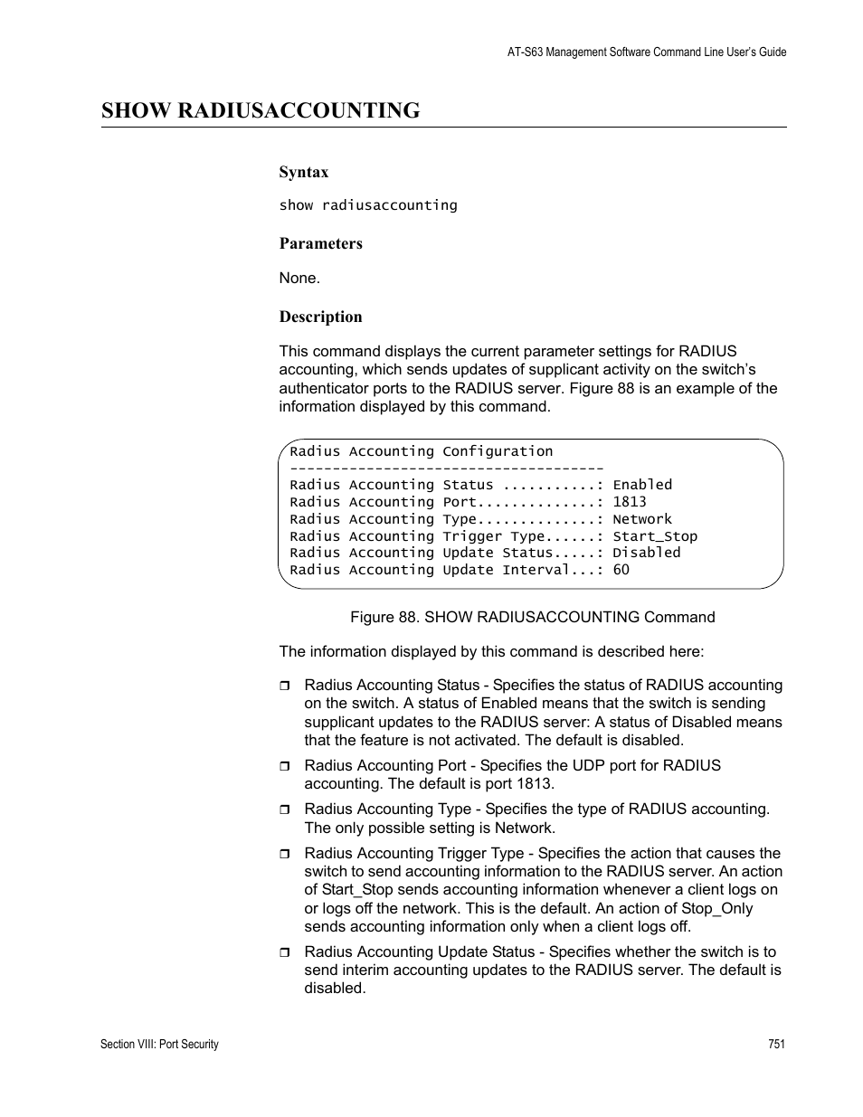 Show radiusaccounting | Allied Telesis AT-S63 User Manual | Page 751 / 836