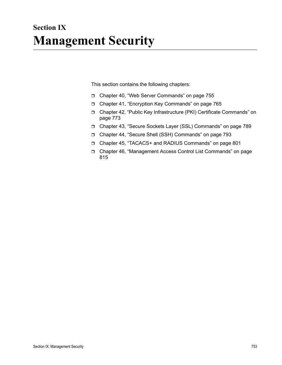 Section ix, Management security, Section ix: management security | Allied Telesis AT-S63 User Manual | Page 753 / 836