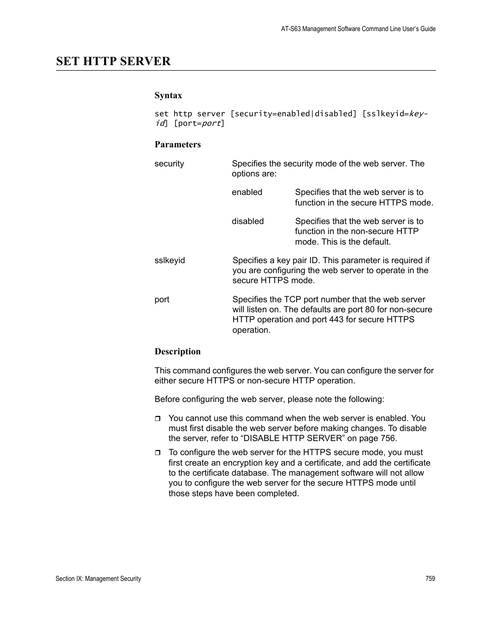 Set http server | Allied Telesis AT-S63 User Manual | Page 759 / 836