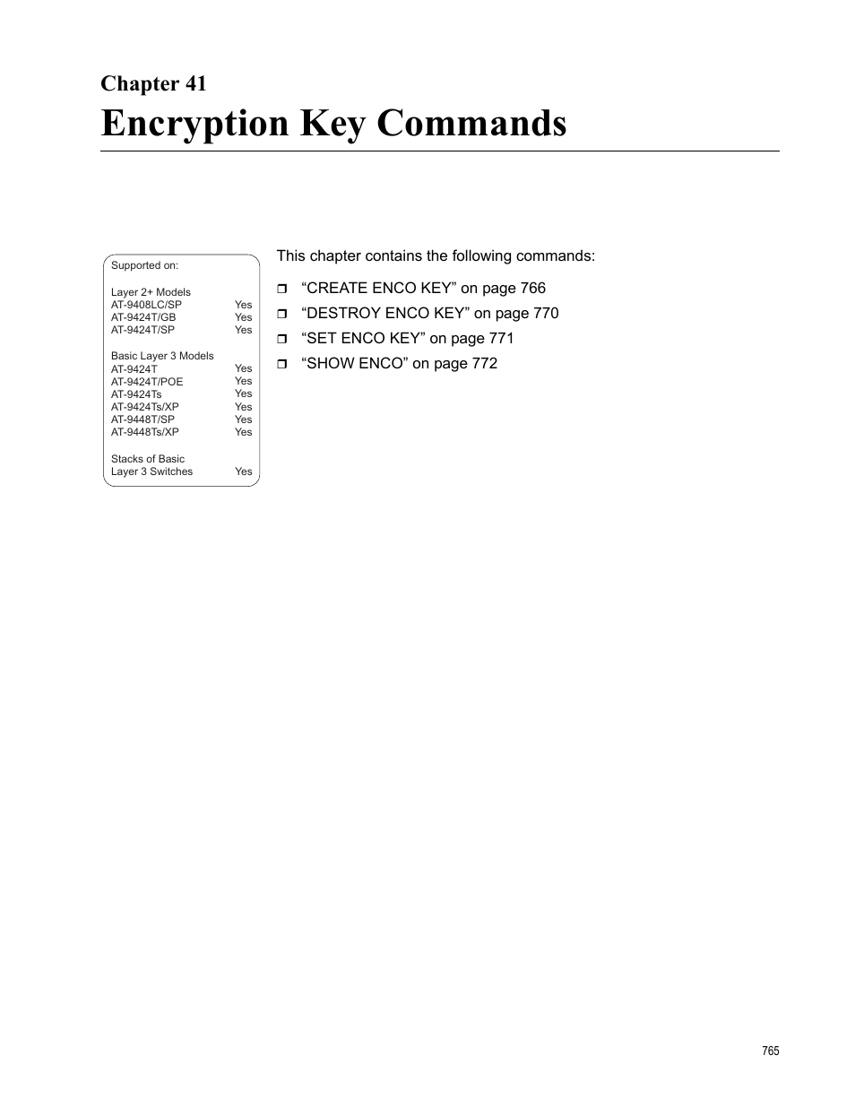 Chapter 41, Encryption key commands | Allied Telesis AT-S63 User Manual | Page 765 / 836