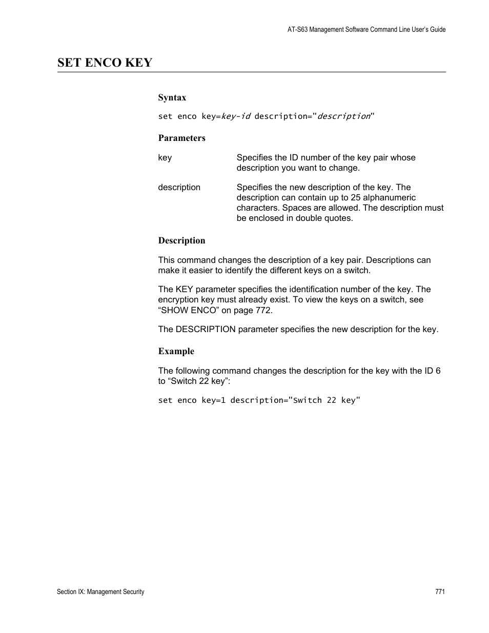 Set enco key | Allied Telesis AT-S63 User Manual | Page 771 / 836