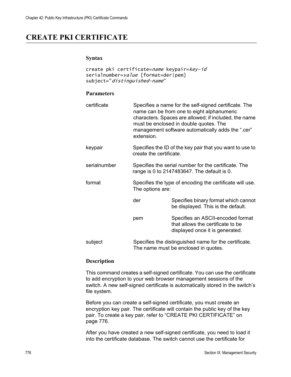 Create pki certificate | Allied Telesis AT-S63 User Manual | Page 776 / 836