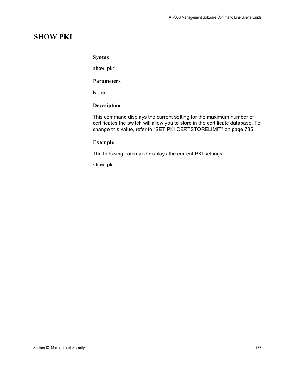 Show pki | Allied Telesis AT-S63 User Manual | Page 787 / 836