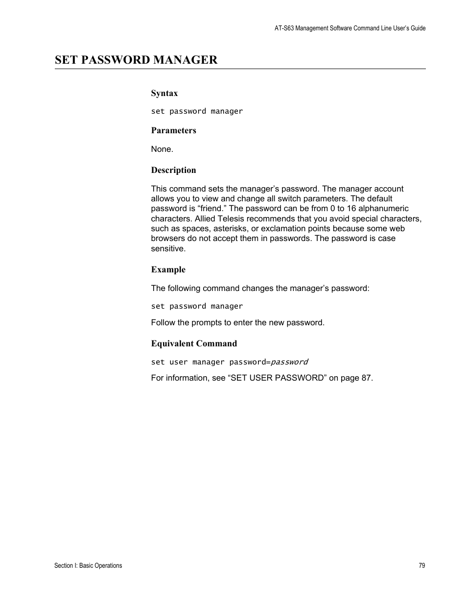 Set password manager | Allied Telesis AT-S63 User Manual | Page 79 / 836