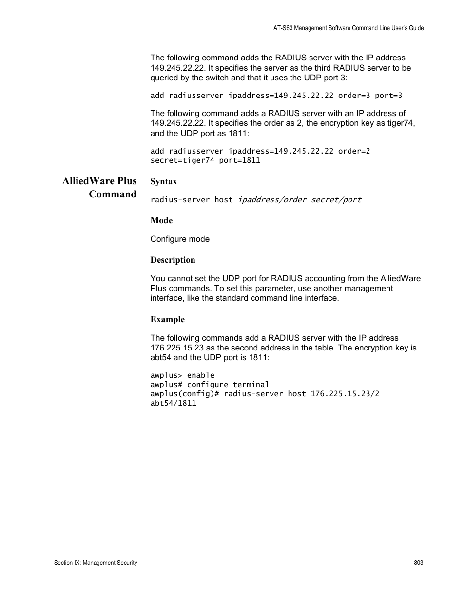Alliedware plus command | Allied Telesis AT-S63 User Manual | Page 803 / 836
