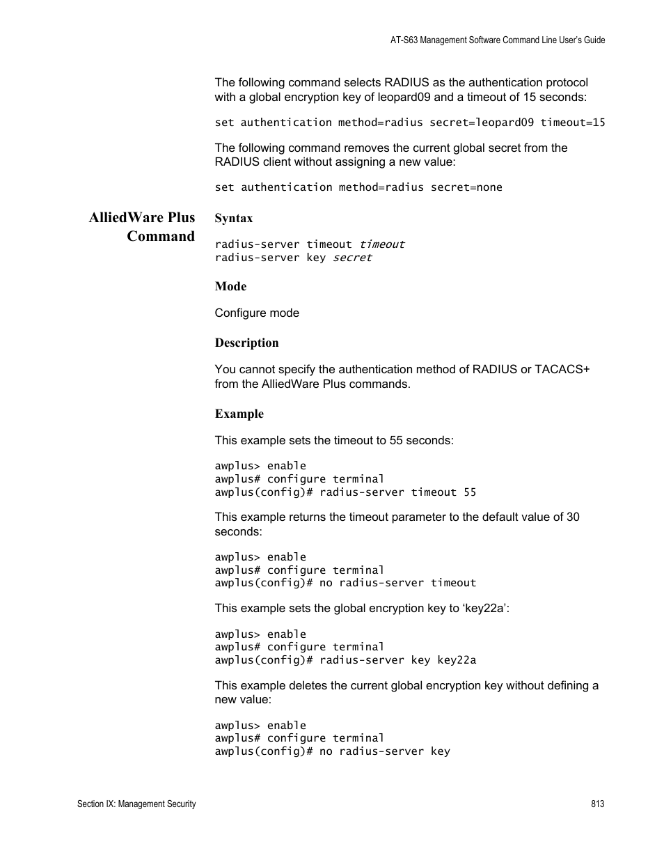 Alliedware plus command | Allied Telesis AT-S63 User Manual | Page 813 / 836