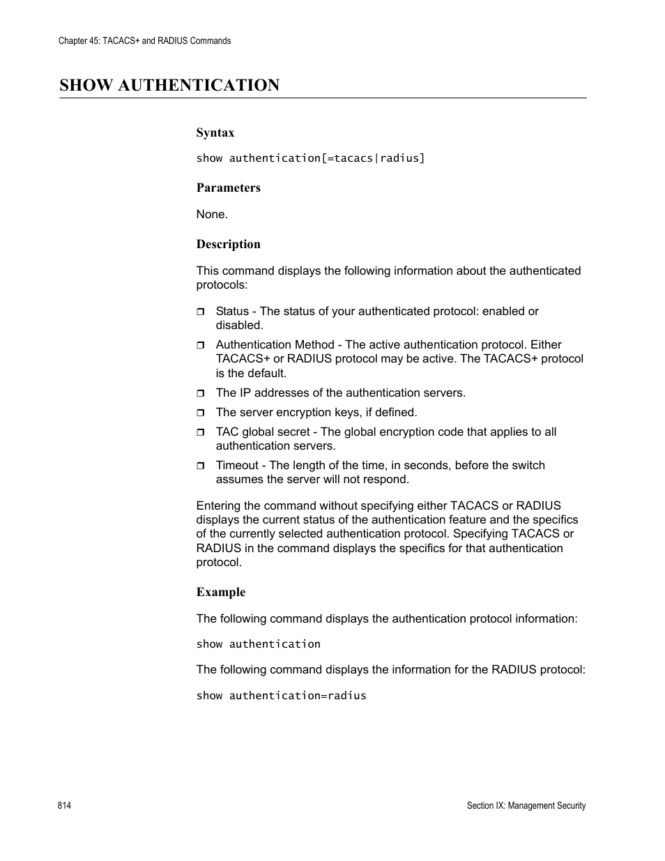 Show authentication | Allied Telesis AT-S63 User Manual | Page 814 / 836
