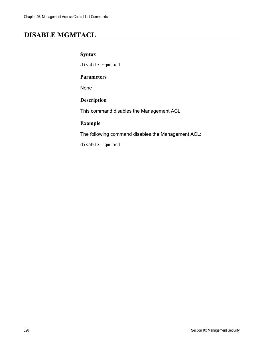 Disable mgmtacl | Allied Telesis AT-S63 User Manual | Page 820 / 836