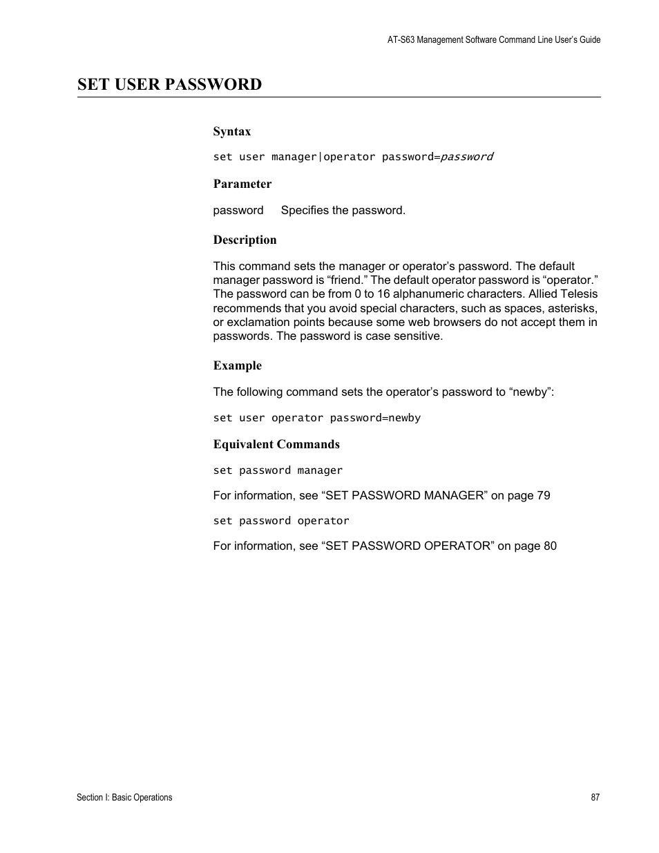 Set user password | Allied Telesis AT-S63 User Manual | Page 87 / 836