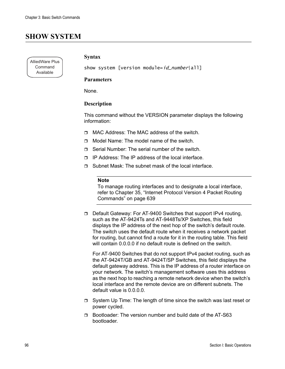 Show system | Allied Telesis AT-S63 User Manual | Page 96 / 836
