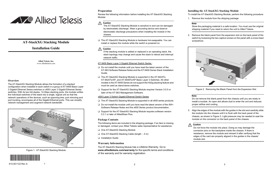 Allied Telesis AT-StackXG Stacking Module User Manual | 2 pages