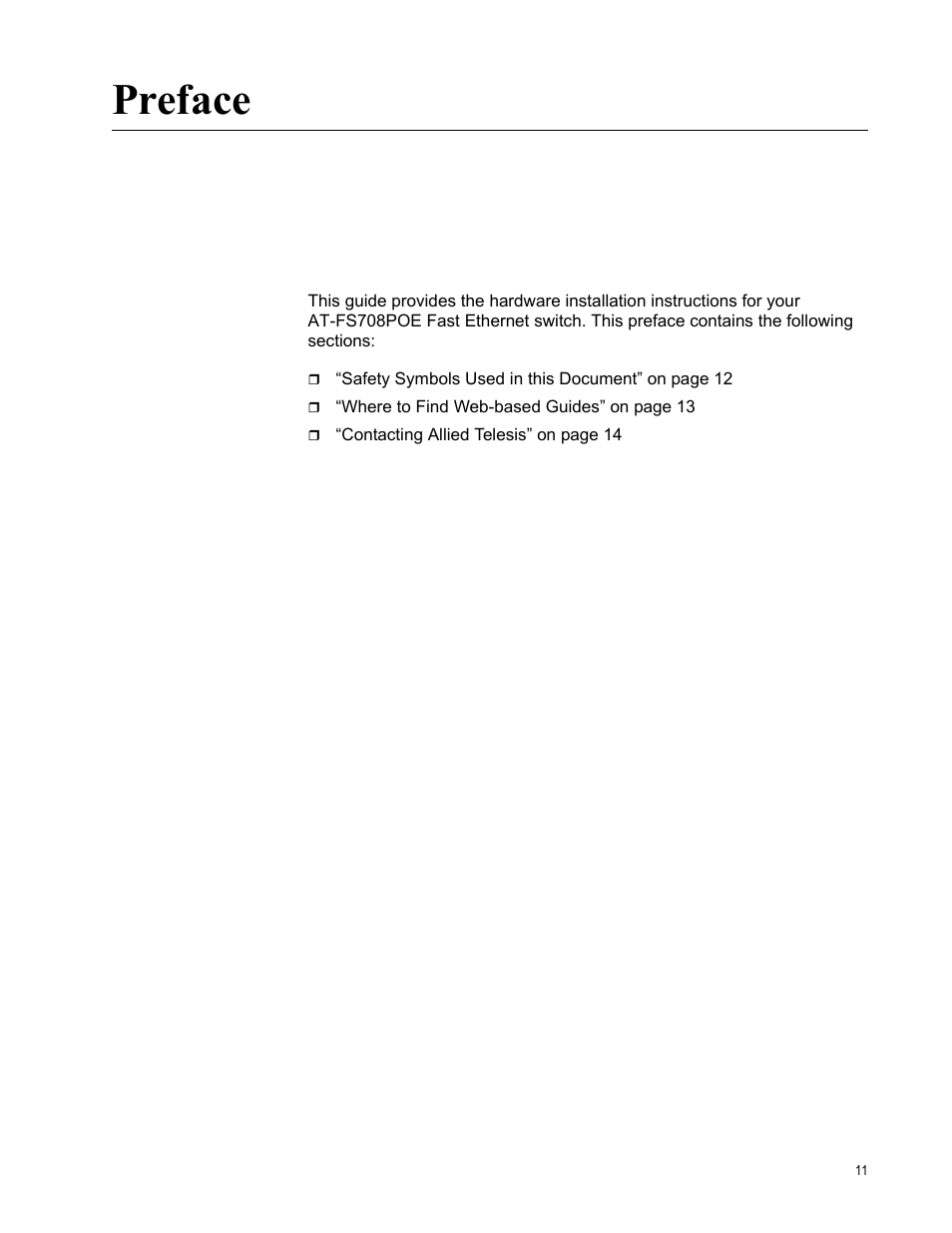 Preface | Allied Telesis AT-FS708POE User Manual | Page 11 / 52