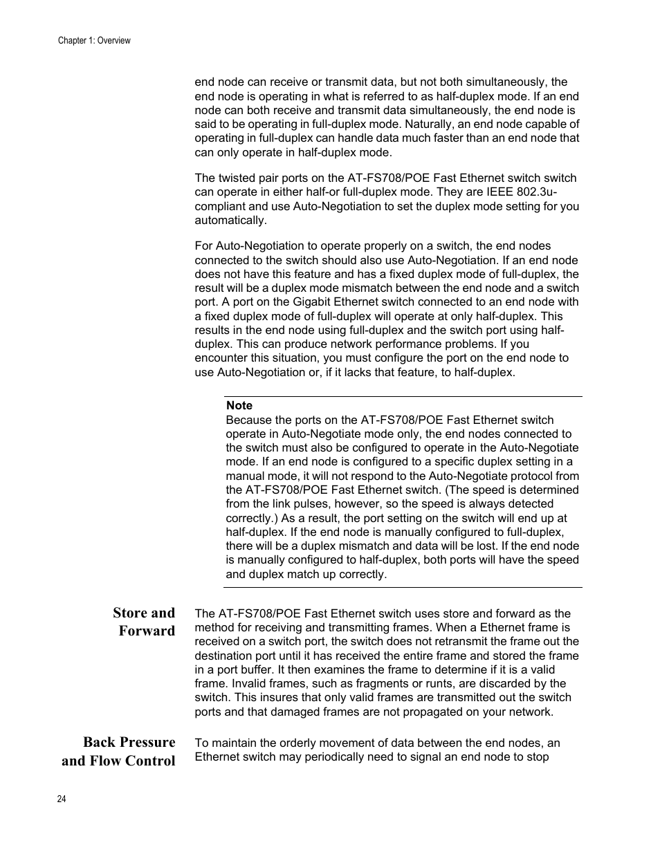 Store and forward, Back pressure and flow control, Store and forward back pressure and flow control | Allied Telesis AT-FS708POE User Manual | Page 24 / 52