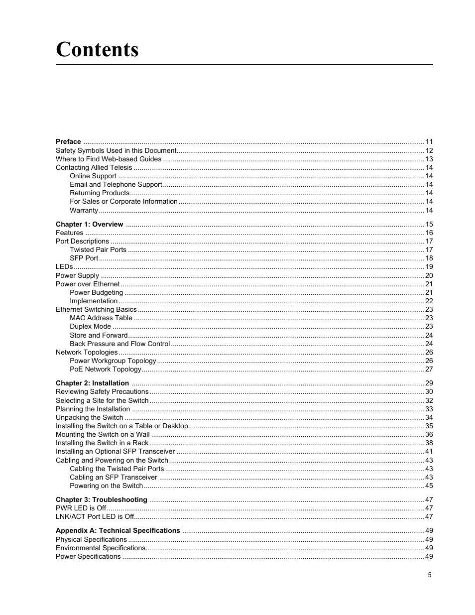 Allied Telesis AT-FS708POE User Manual | Page 5 / 52