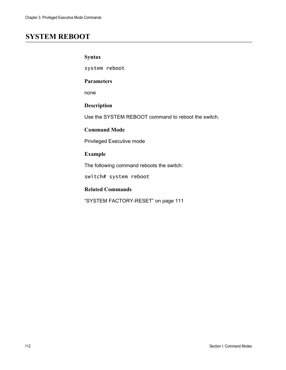 System reboot | Allied Telesis AT-S100 User Manual | Page 112 / 274