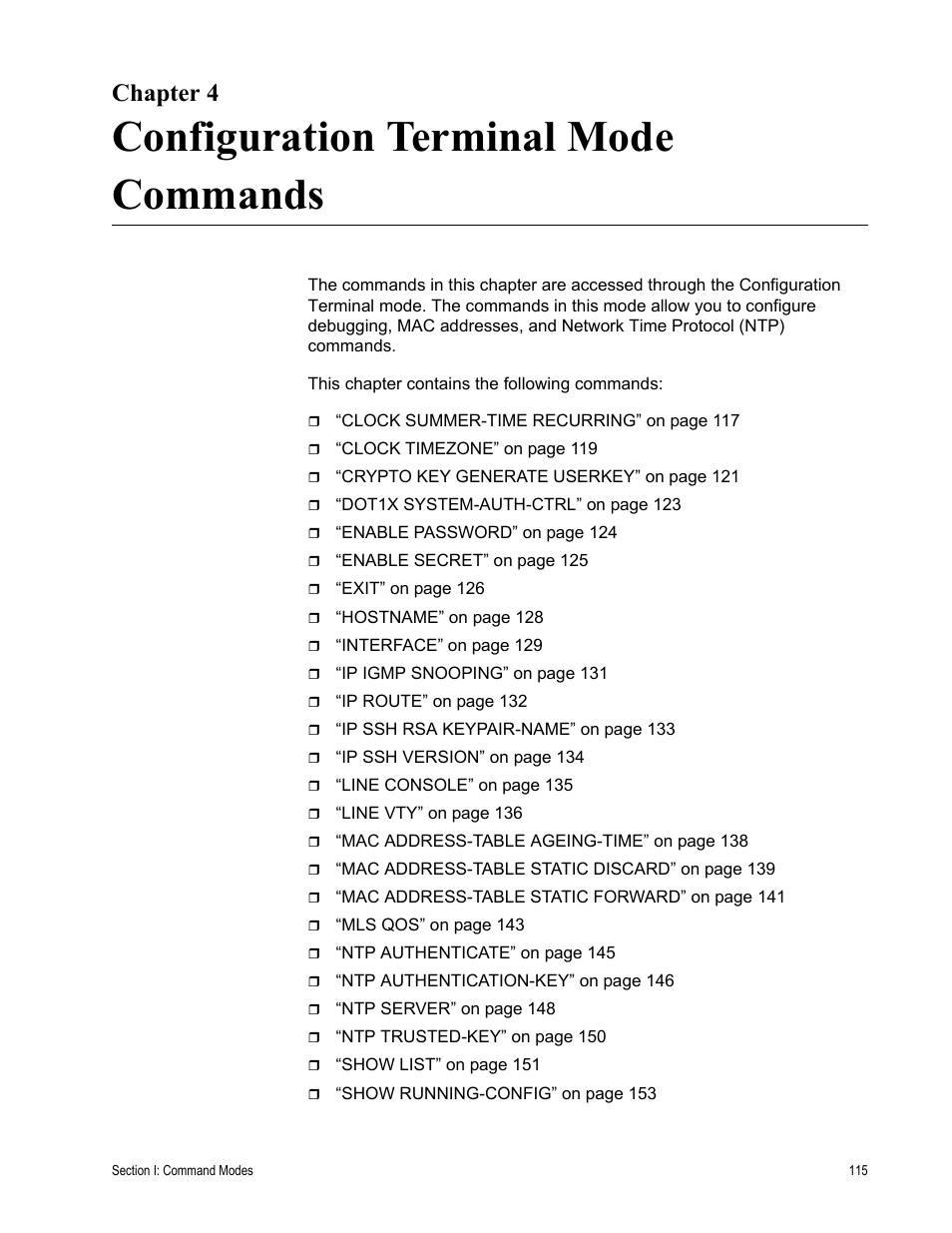 Chapter 4, Configuration terminal mode commands, R 4: configuration terminal mode commands | Allied Telesis AT-S100 User Manual | Page 115 / 274