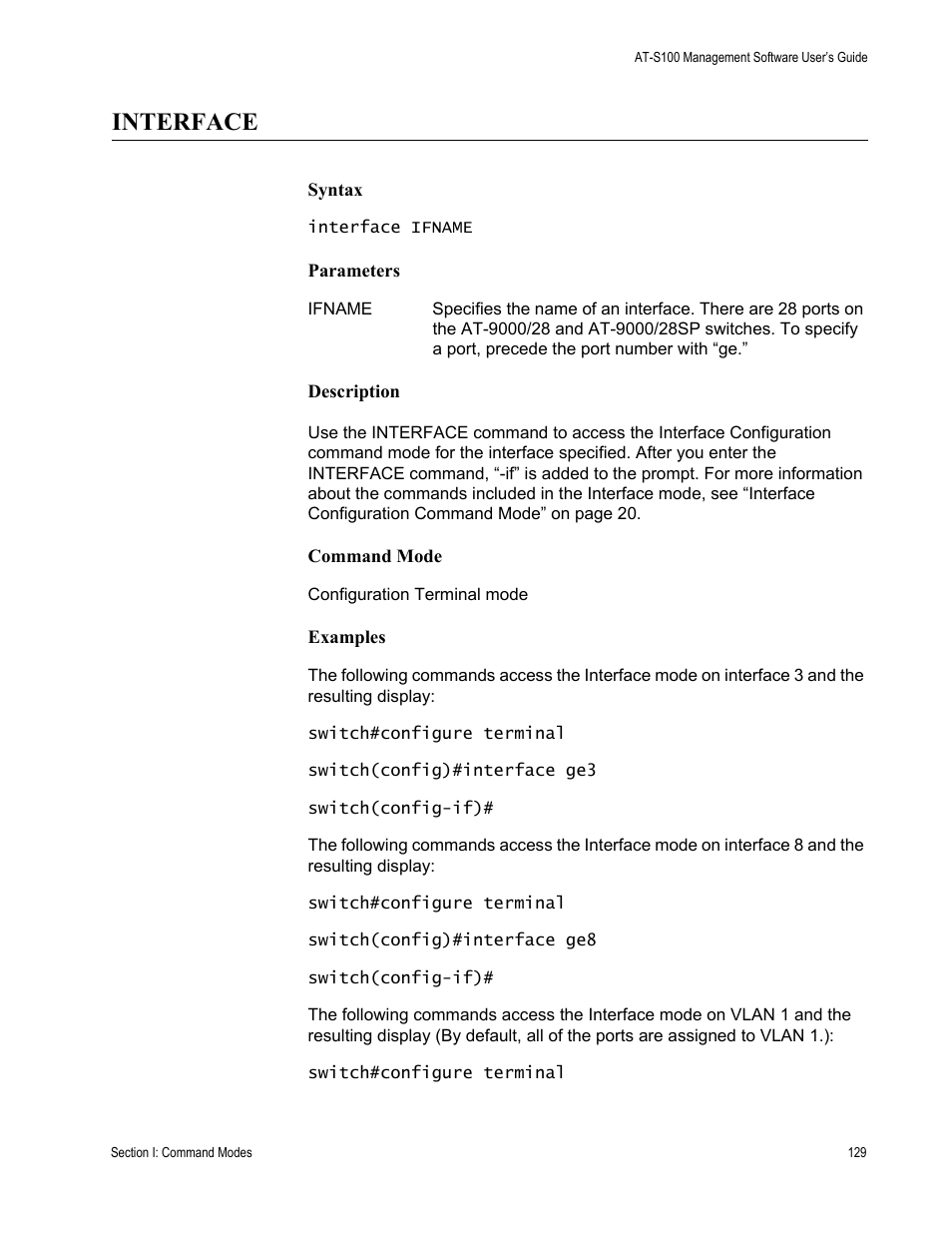 Interface | Allied Telesis AT-S100 User Manual | Page 129 / 274