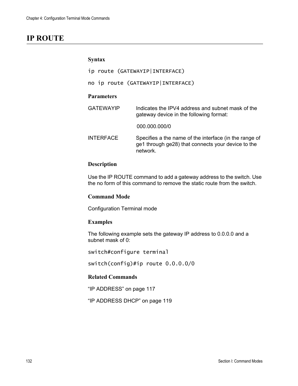 Ip route | Allied Telesis AT-S100 User Manual | Page 132 / 274
