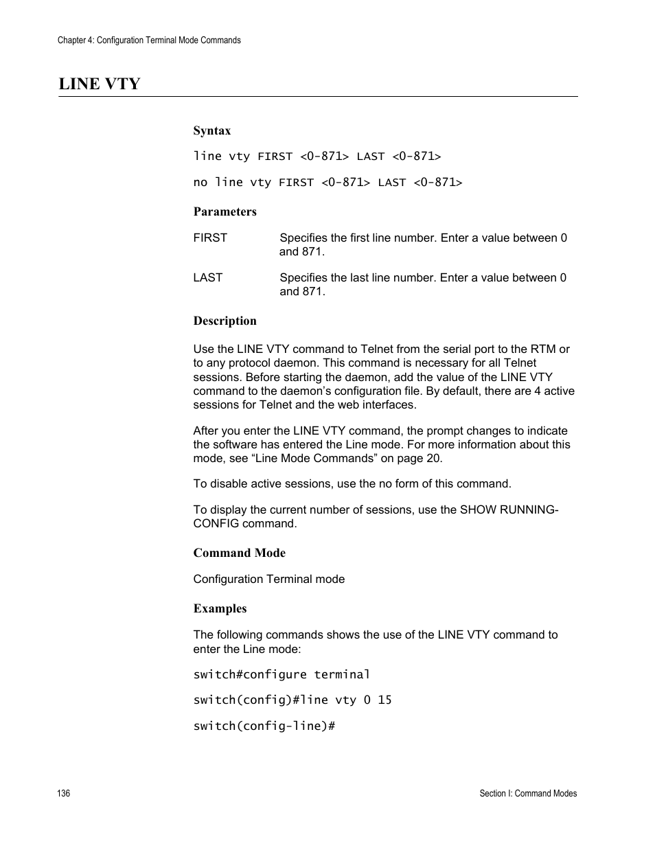 Line vty | Allied Telesis AT-S100 User Manual | Page 136 / 274