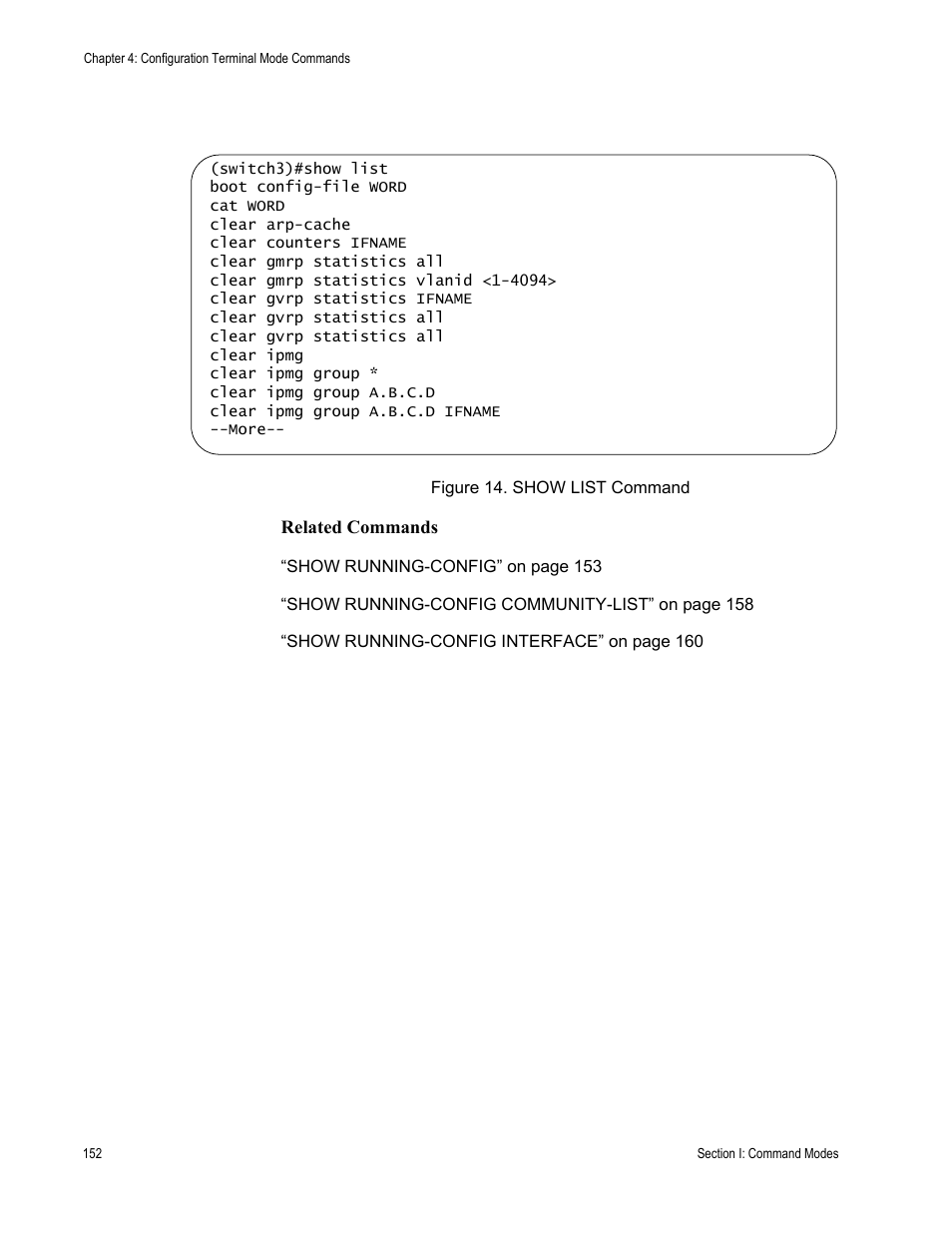 Figure 14: show list command | Allied Telesis AT-S100 User Manual | Page 152 / 274