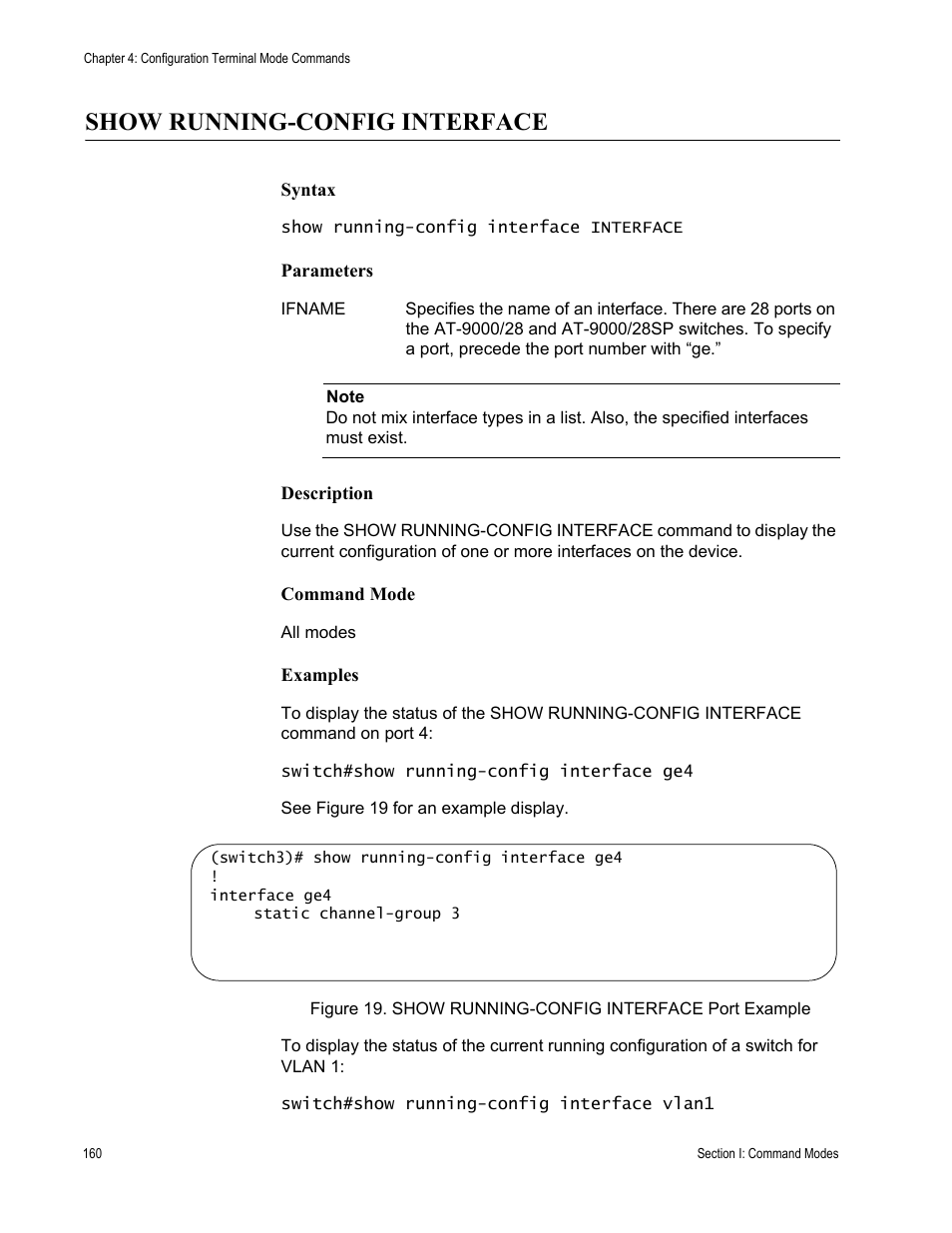 Show running-config interface | Allied Telesis AT-S100 User Manual | Page 160 / 274