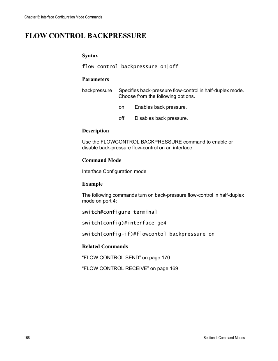 Flow control backpressure | Allied Telesis AT-S100 User Manual | Page 168 / 274