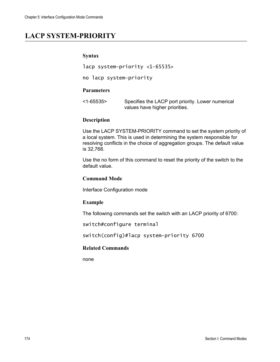 Lacp system-priority | Allied Telesis AT-S100 User Manual | Page 174 / 274