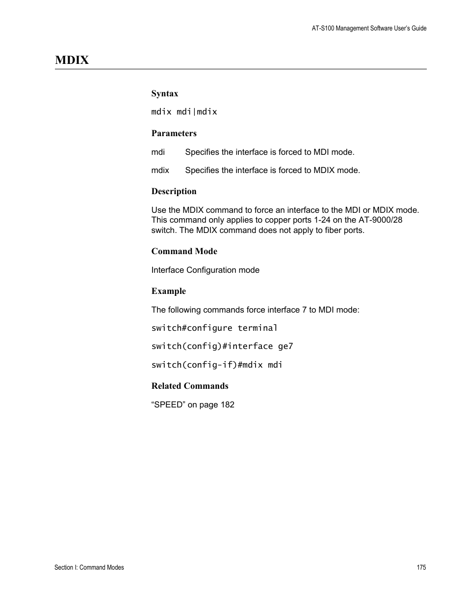 Mdix | Allied Telesis AT-S100 User Manual | Page 175 / 274