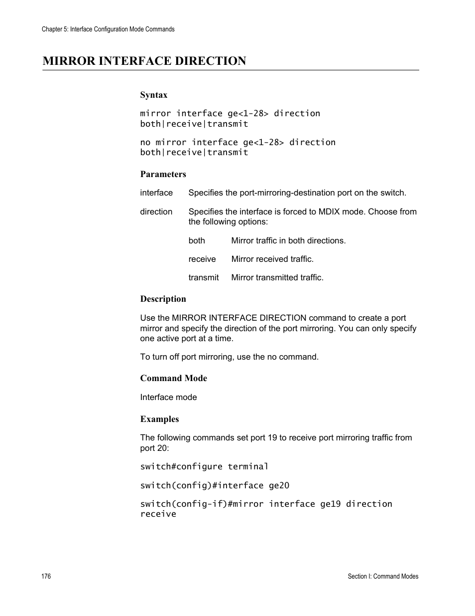 Mirror interface direction | Allied Telesis AT-S100 User Manual | Page 176 / 274