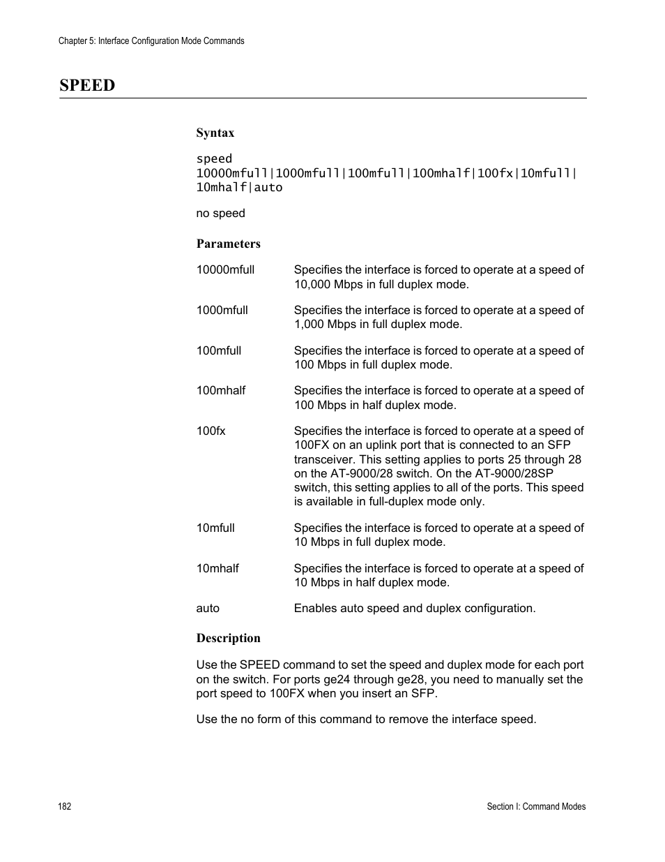 Speed | Allied Telesis AT-S100 User Manual | Page 182 / 274