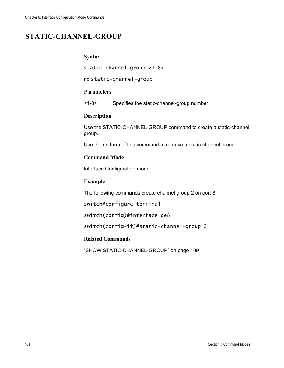 Static-channel-group | Allied Telesis AT-S100 User Manual | Page 184 / 274