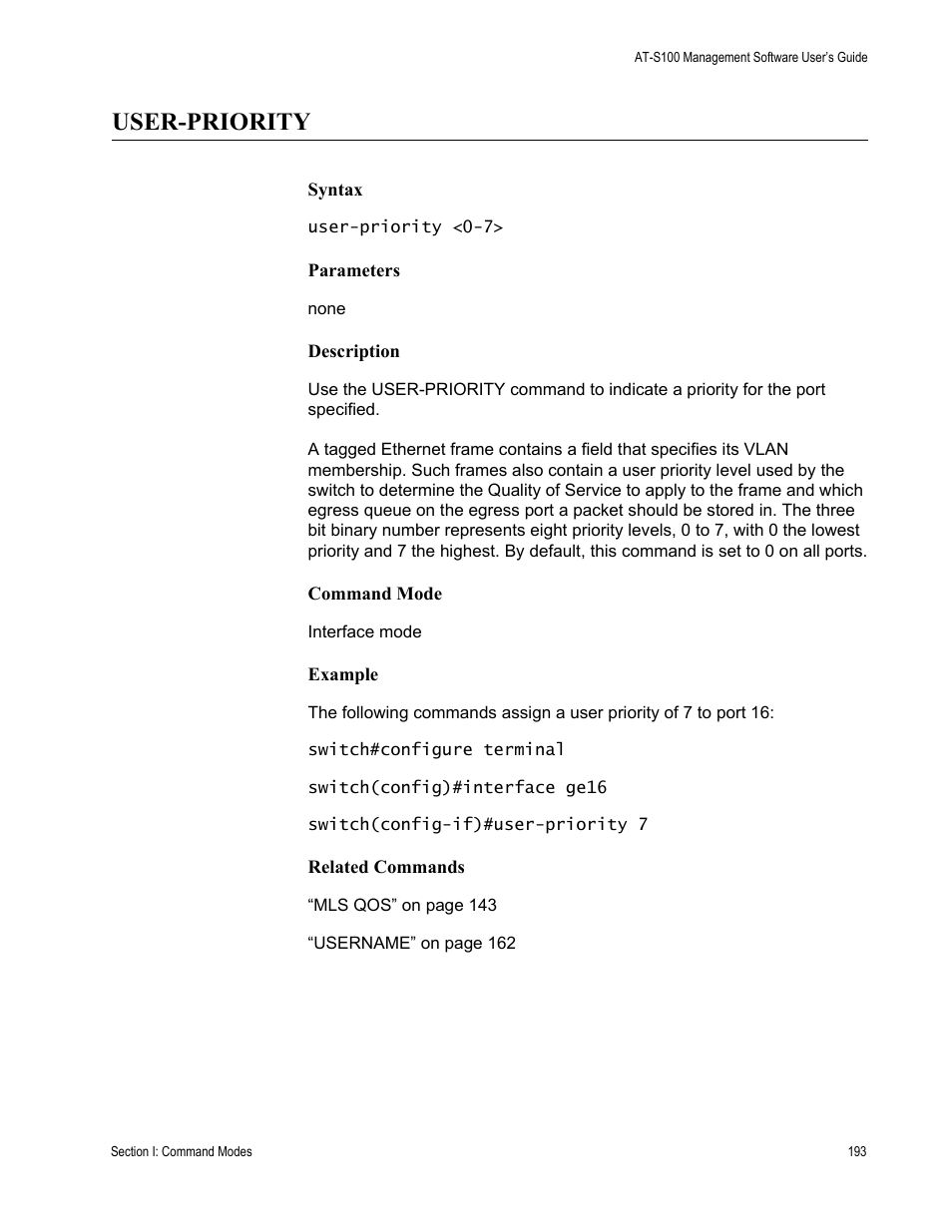 User-priority | Allied Telesis AT-S100 User Manual | Page 193 / 274