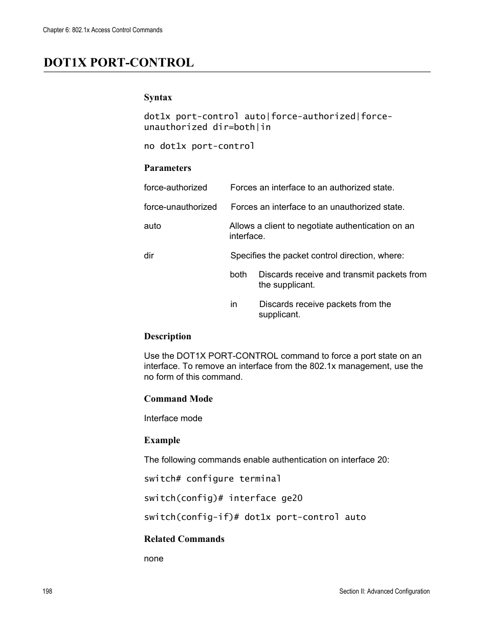 Dot1x port-control | Allied Telesis AT-S100 User Manual | Page 198 / 274