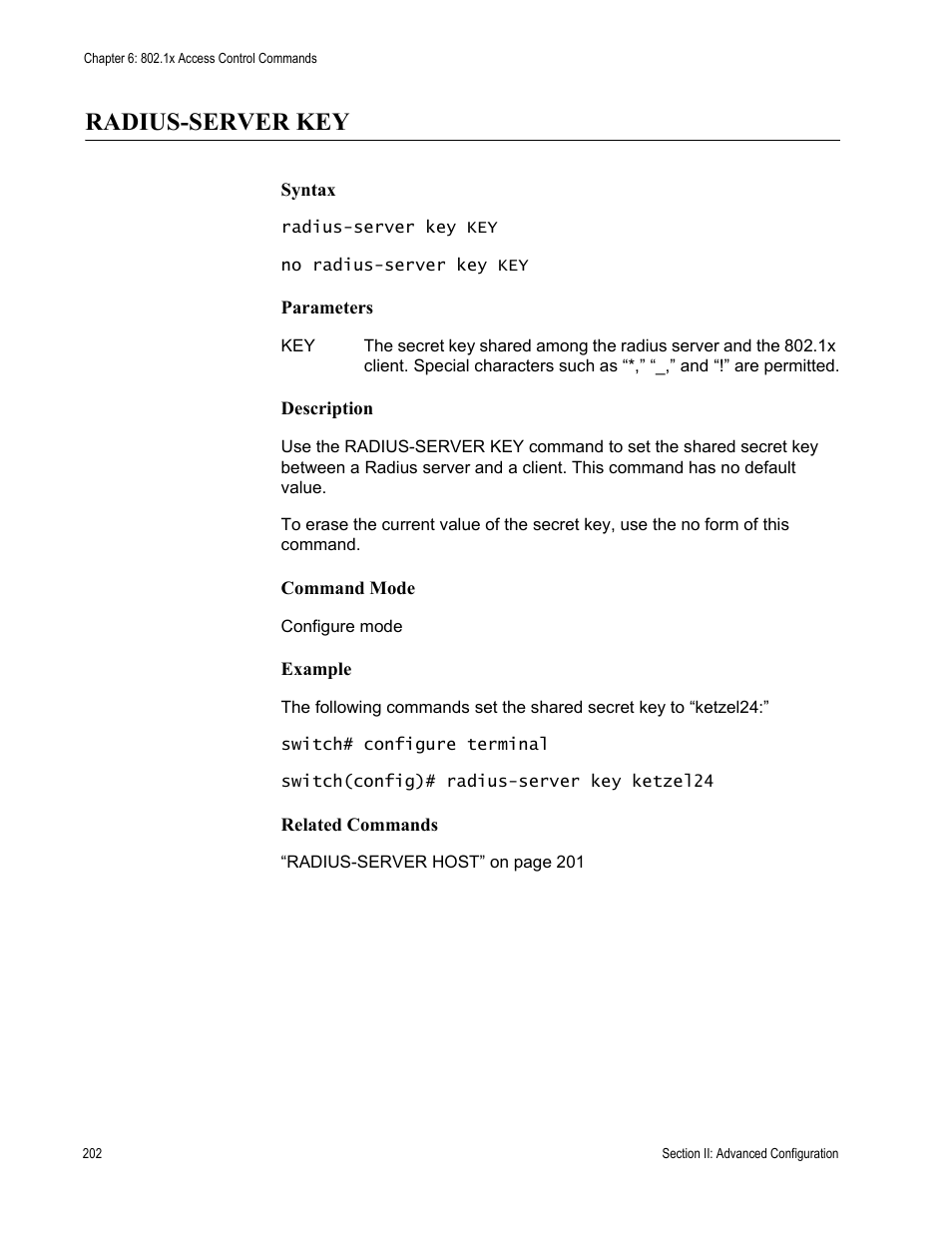 Radius-server key | Allied Telesis AT-S100 User Manual | Page 202 / 274
