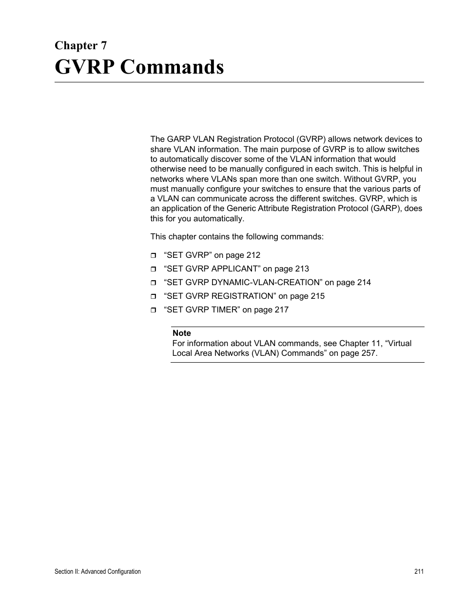 Chapter 7, Gvrp commands, Chapter 7: gvrp commands | Allied Telesis AT-S100 User Manual | Page 211 / 274