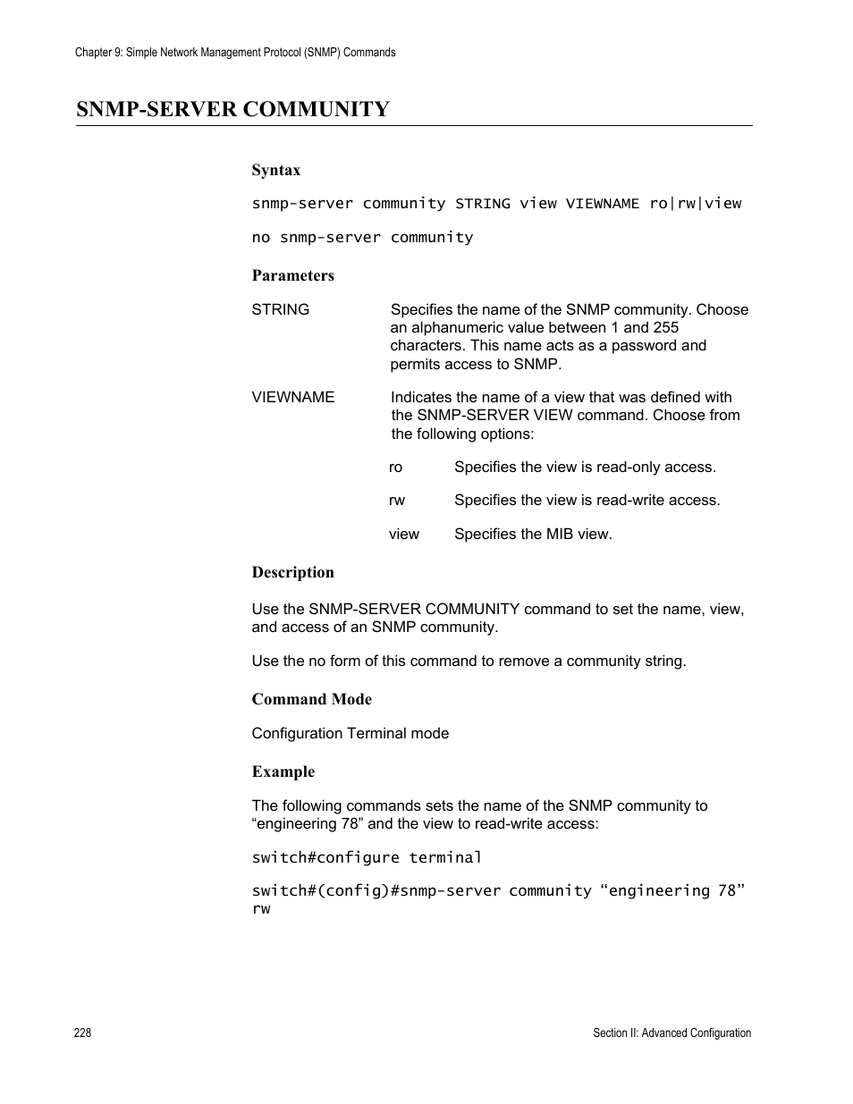 Snmp-server community | Allied Telesis AT-S100 User Manual | Page 228 / 274