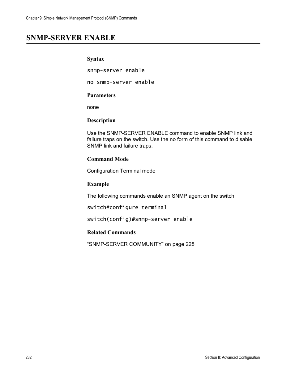 Snmp-server enable | Allied Telesis AT-S100 User Manual | Page 232 / 274