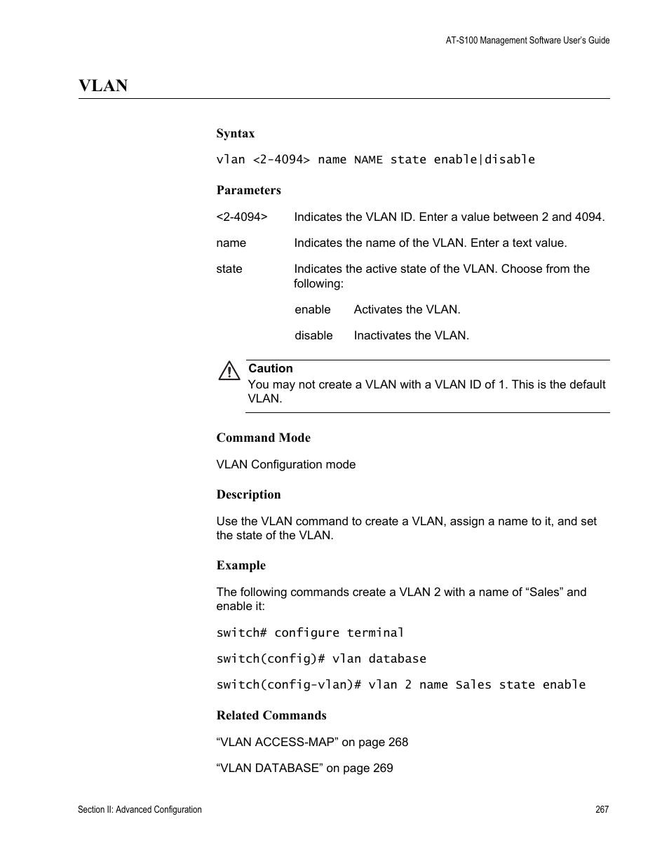 Vlan | Allied Telesis AT-S100 User Manual | Page 267 / 274