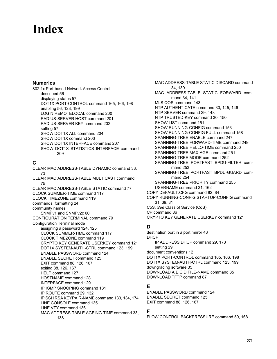 Index, Numerics | Allied Telesis AT-S100 User Manual | Page 271 / 274