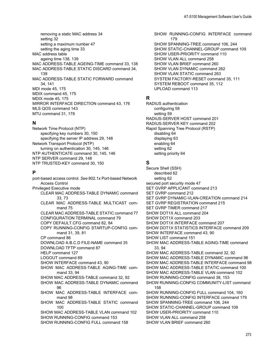 Allied Telesis AT-S100 User Manual | Page 273 / 274