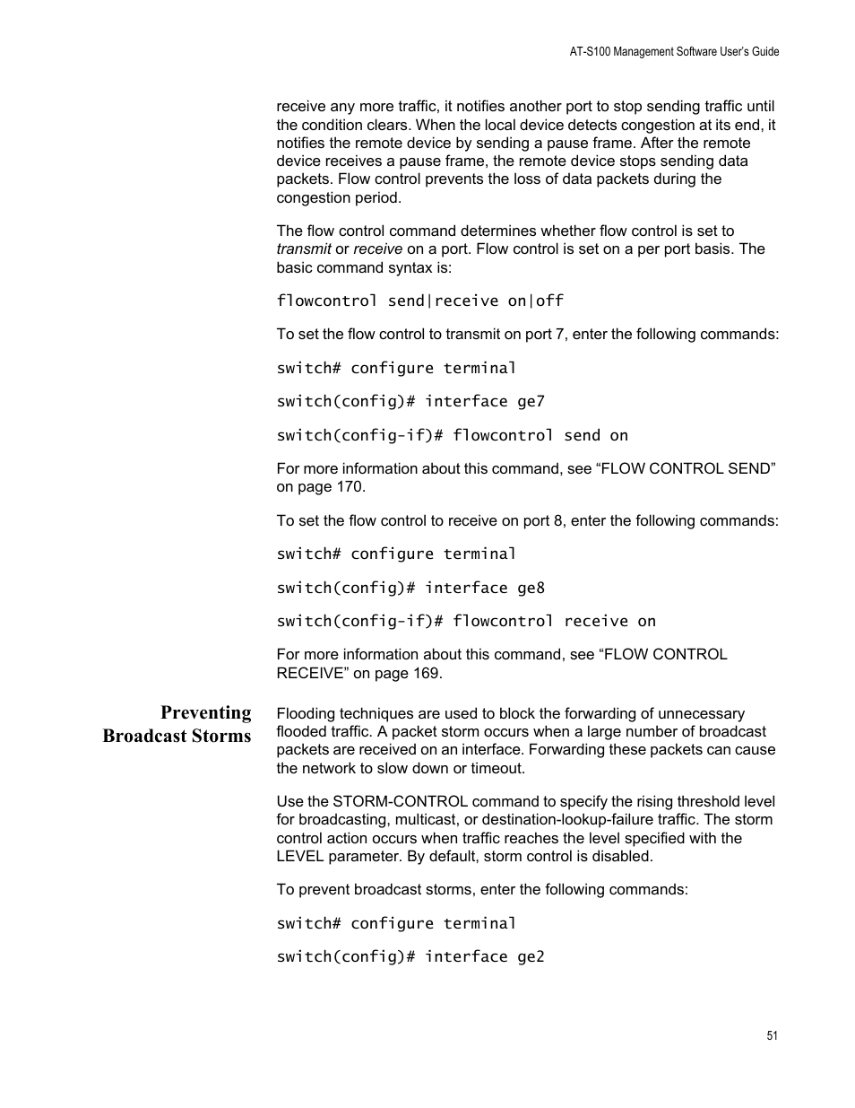 Preventing broadcast storms | Allied Telesis AT-S100 User Manual | Page 51 / 274