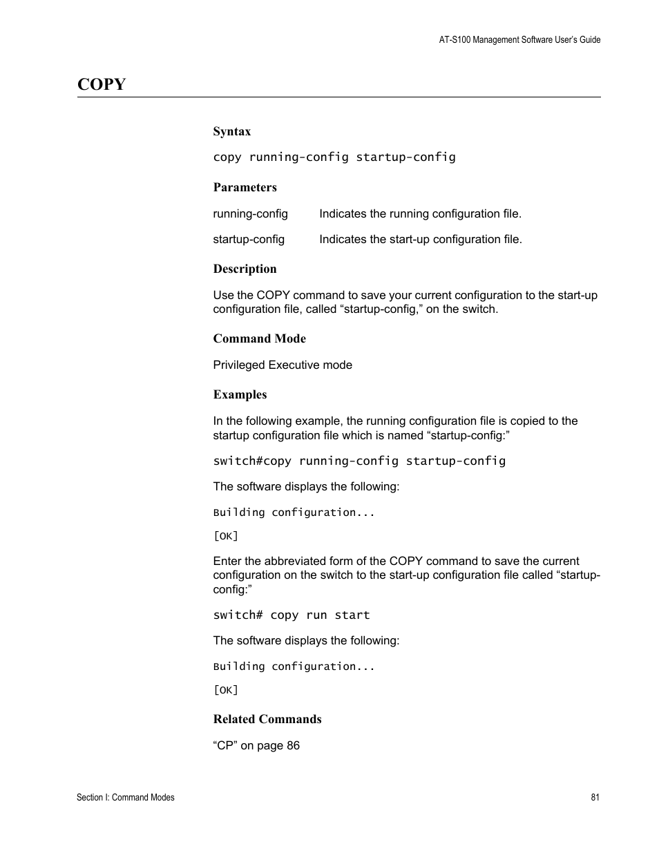 Copy | Allied Telesis AT-S100 User Manual | Page 81 / 274