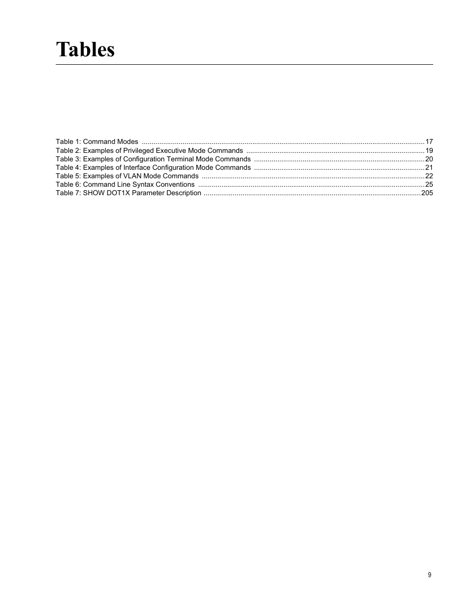 Tables | Allied Telesis AT-S100 User Manual | Page 9 / 274