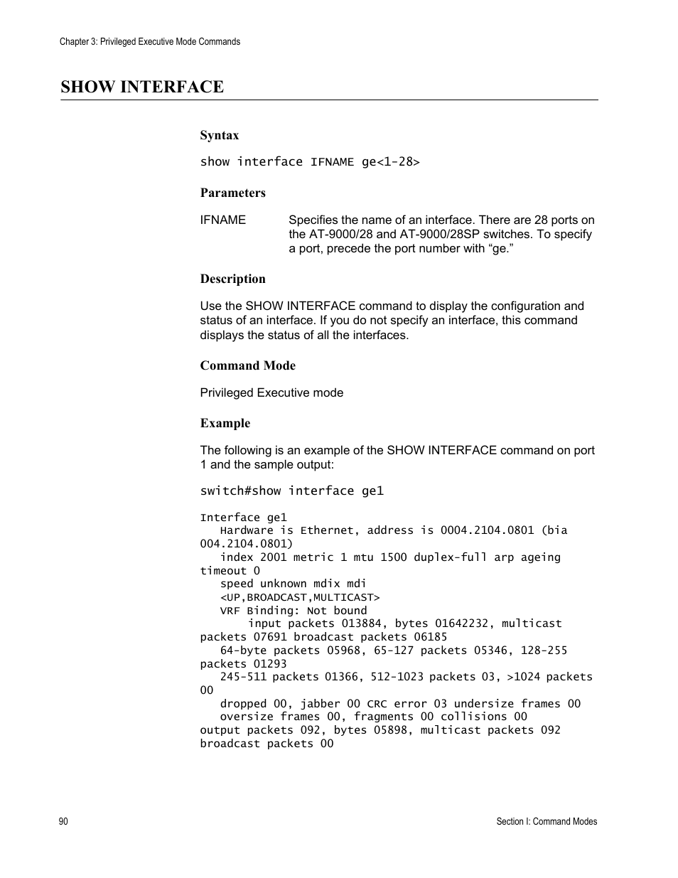 Show interface | Allied Telesis AT-S100 User Manual | Page 90 / 274