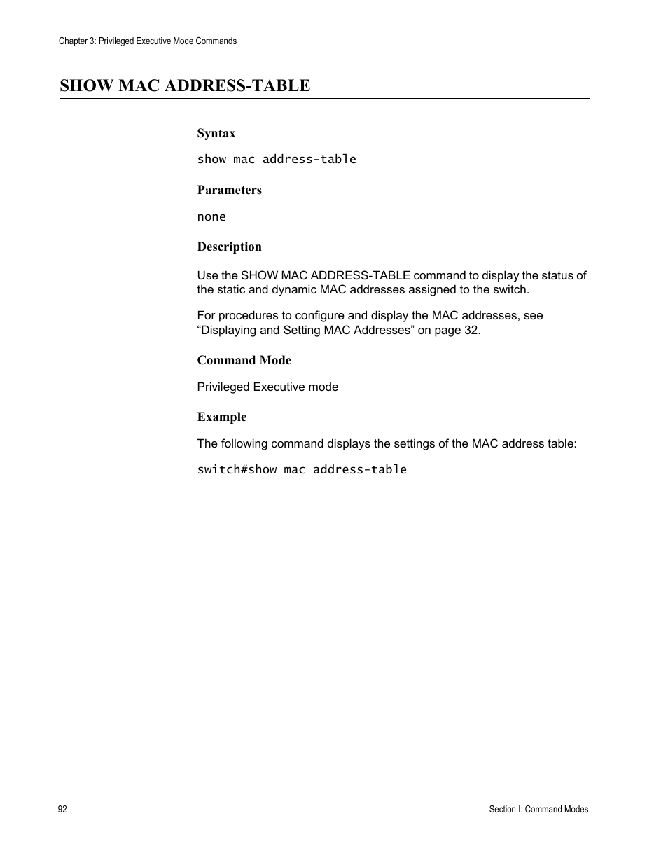 Show mac address-table | Allied Telesis AT-S100 User Manual | Page 92 / 274