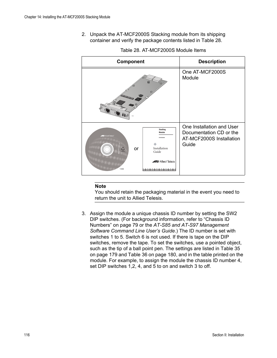 Table 28: at-mcf2000s module items | Allied Telesis AT-MCF2300 User Manual | Page 116 / 190