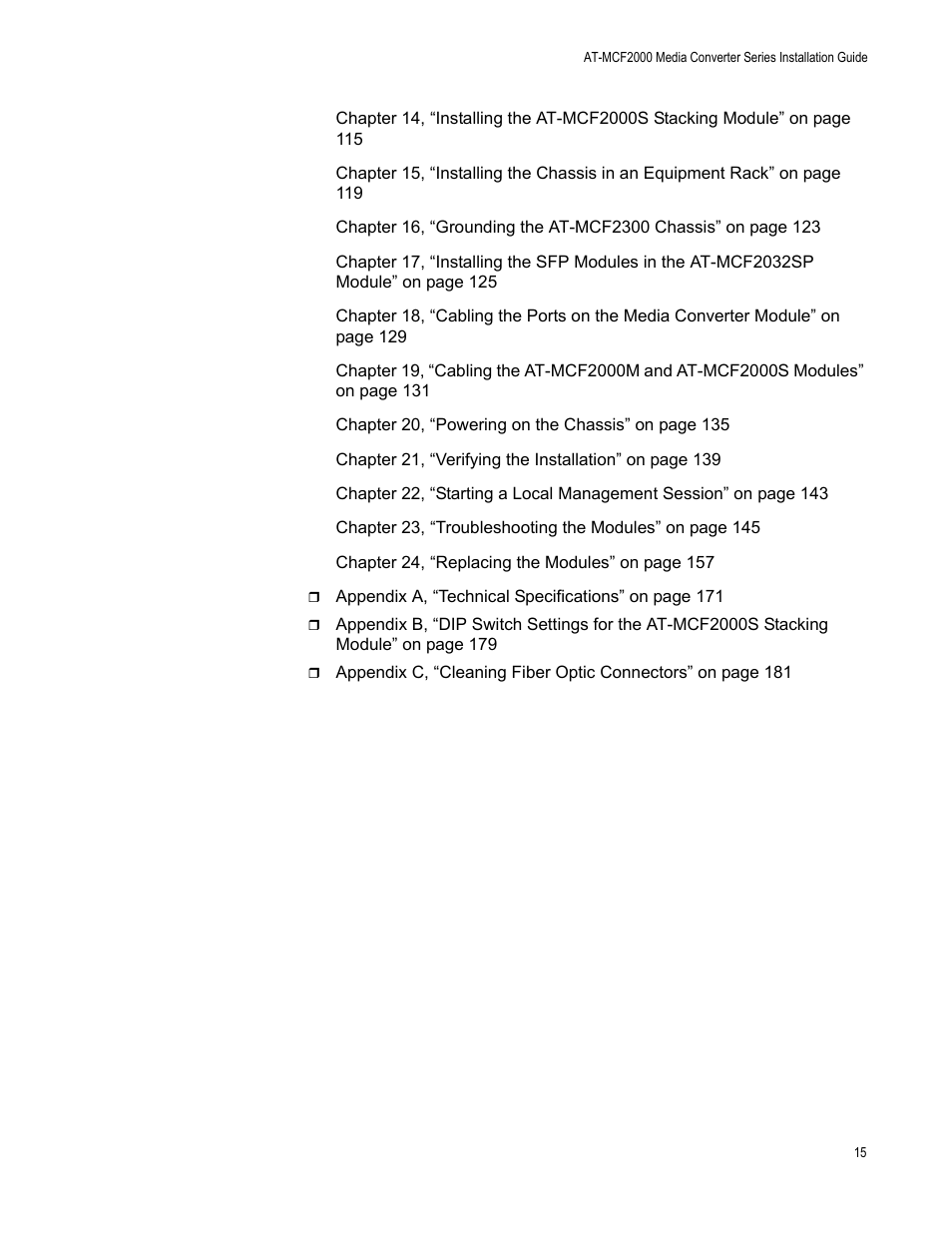 Allied Telesis AT-MCF2300 User Manual | Page 15 / 190