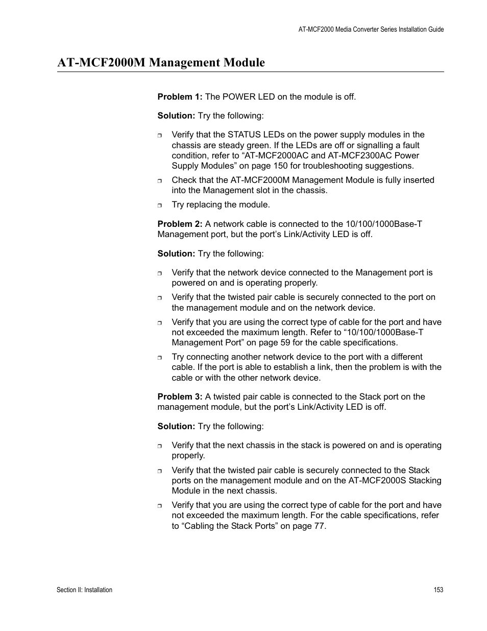 At-mcf2000m management module | Allied Telesis AT-MCF2300 User Manual | Page 153 / 190